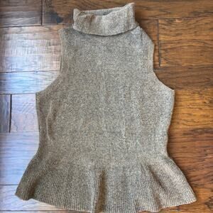White House Black Market Sleeveless Turtleneck Basic Essential Brown Peplum Sz L